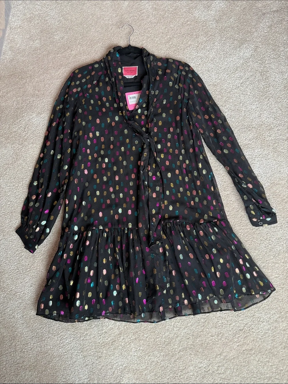 kate spade Black Mini Dress with Multicolor Metallic Dot Print